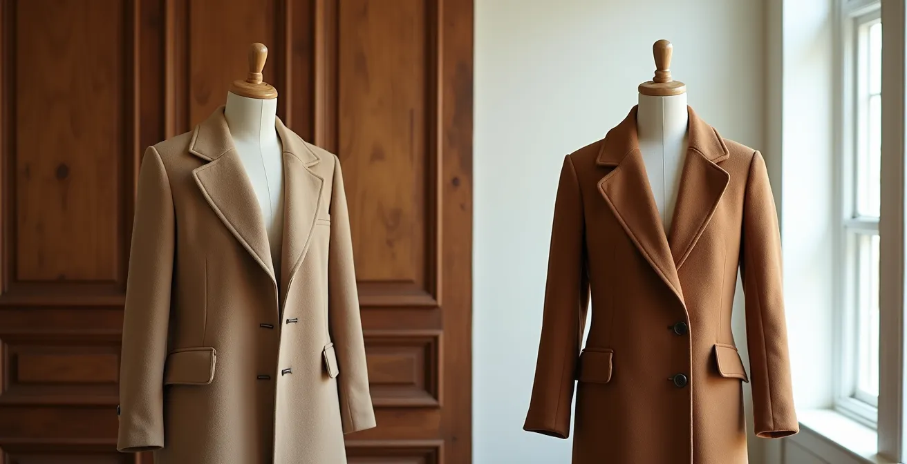 Visual comparison of timeless coat shapes against trendy exaggerated designs