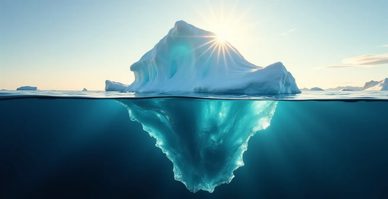 Massive data iceberg showing visible structured data above water and dark data below