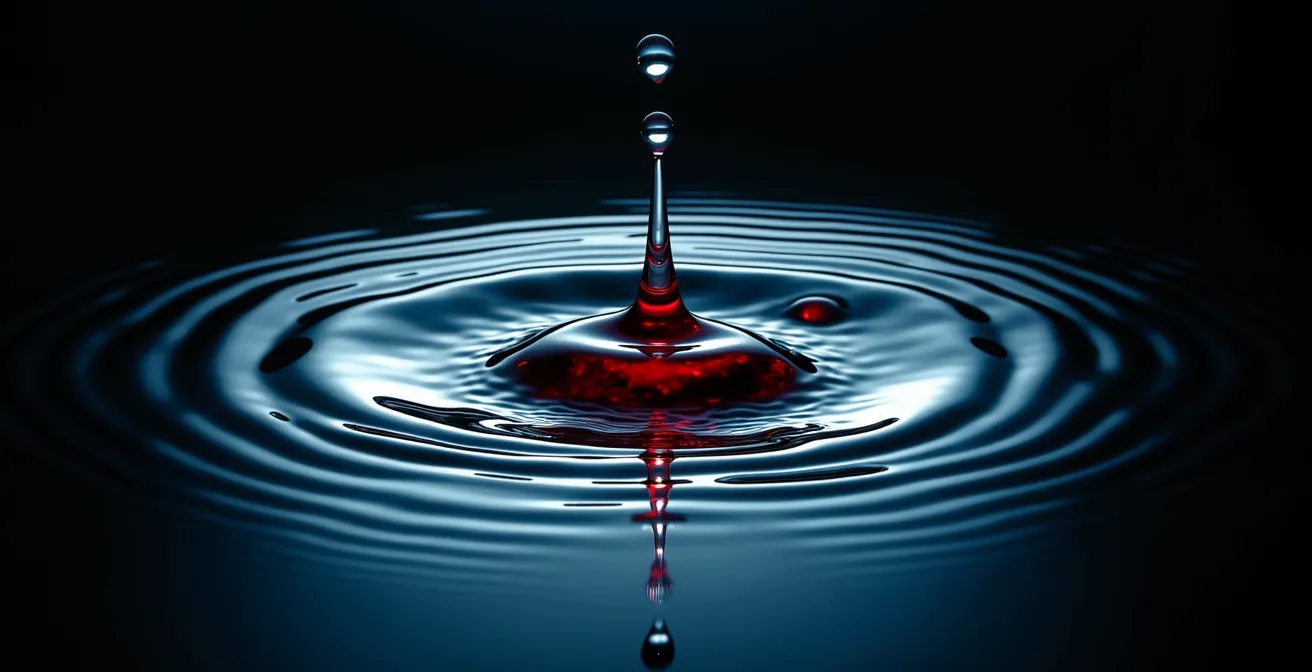 Abstract visualization of data errors spreading through interconnected business systems like ripples in water