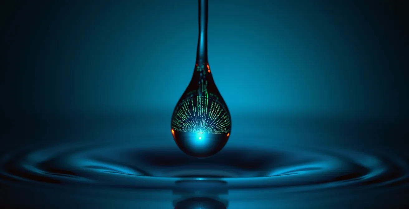 Water droplet suspended in air representing digital data leak detection