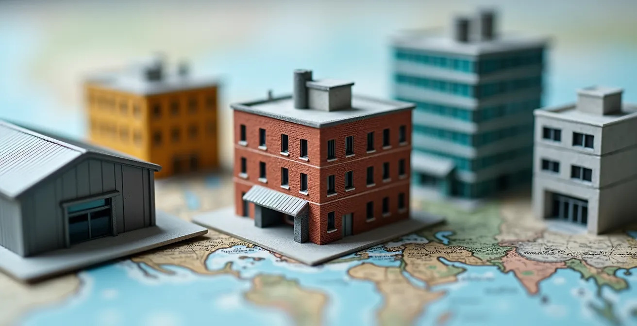 Visual representation of diversified real estate portfolio across different economic sectors