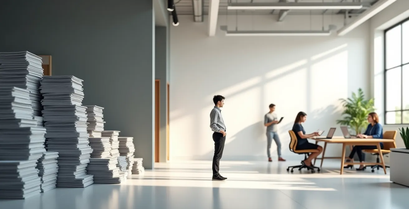 Employee transitioning from repetitive tasks to creative work environment