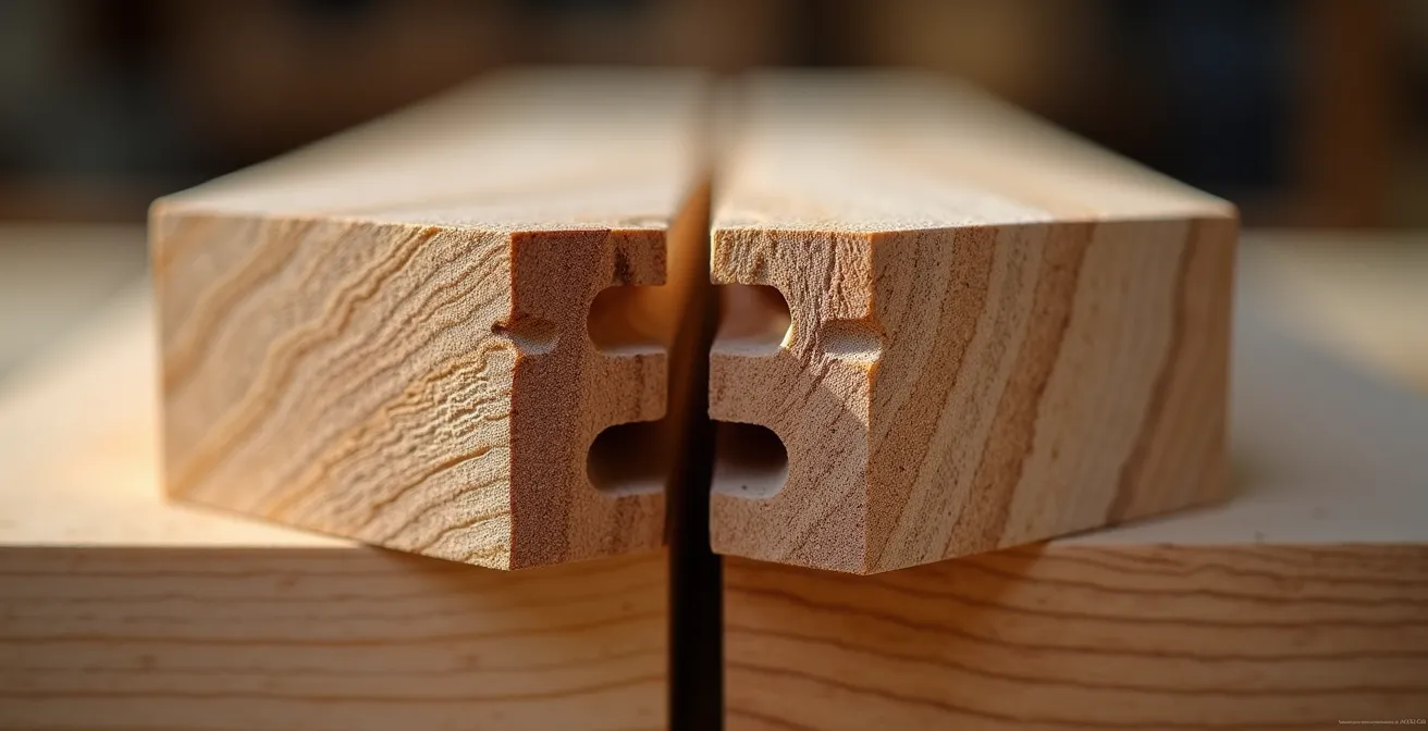 Extreme close-up comparison of hand-carved wood texture versus machine-cut patterns