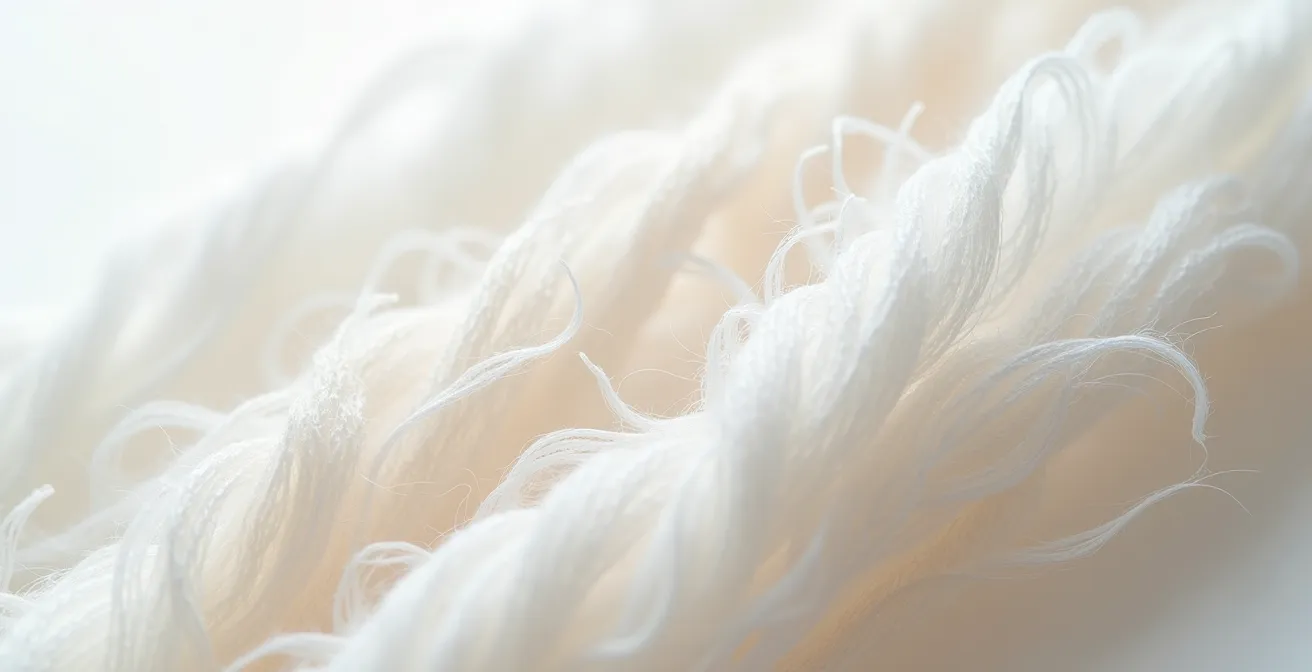 Macro photograph showing linen fiber structure transformation from stiff to soft after multiple washes
