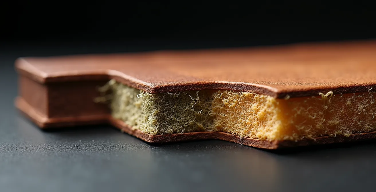 Cross-section microscopic view of different leather materials showing pore structures