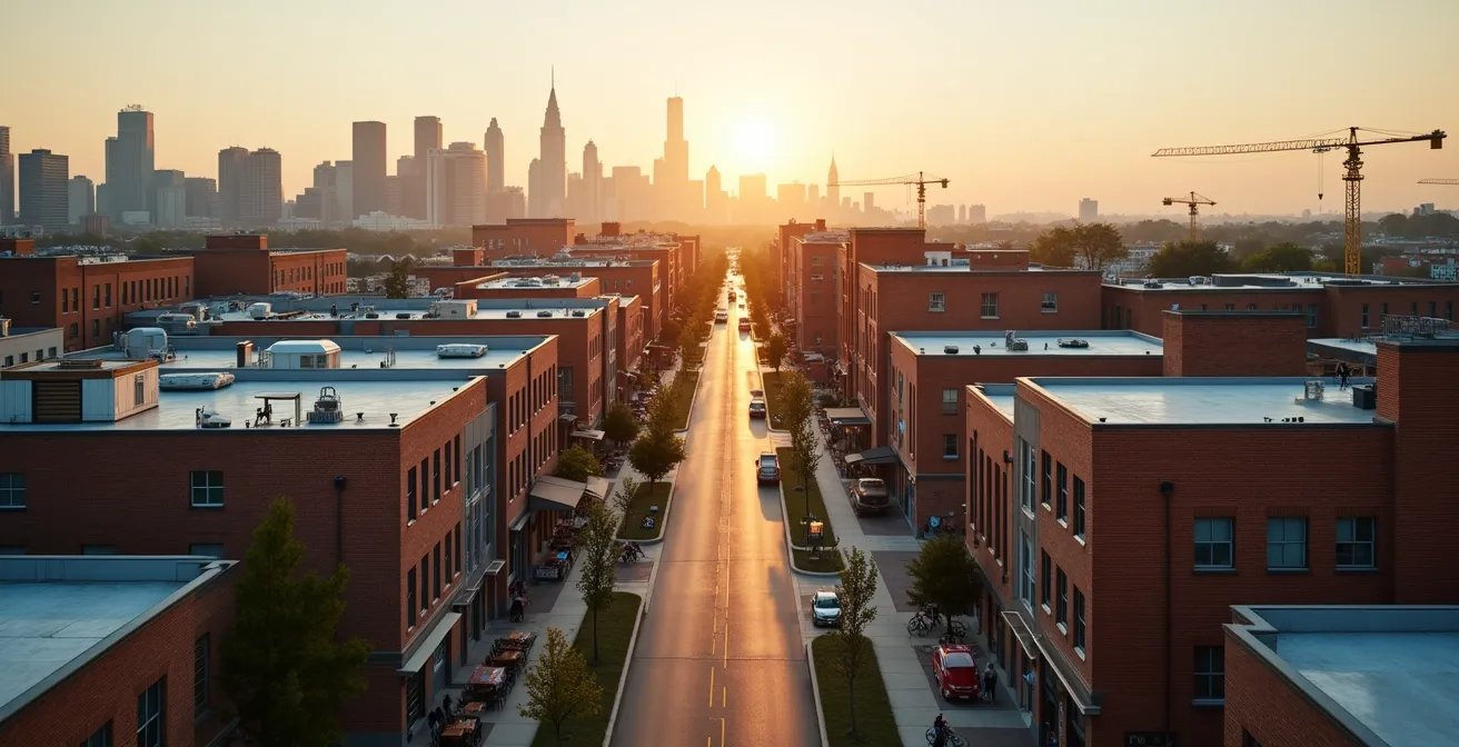 Urban neighborhood showing early signs of development and transformation