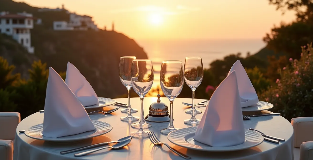 Secluded luxury villa showcasing invisible service concept with separated staff quarters