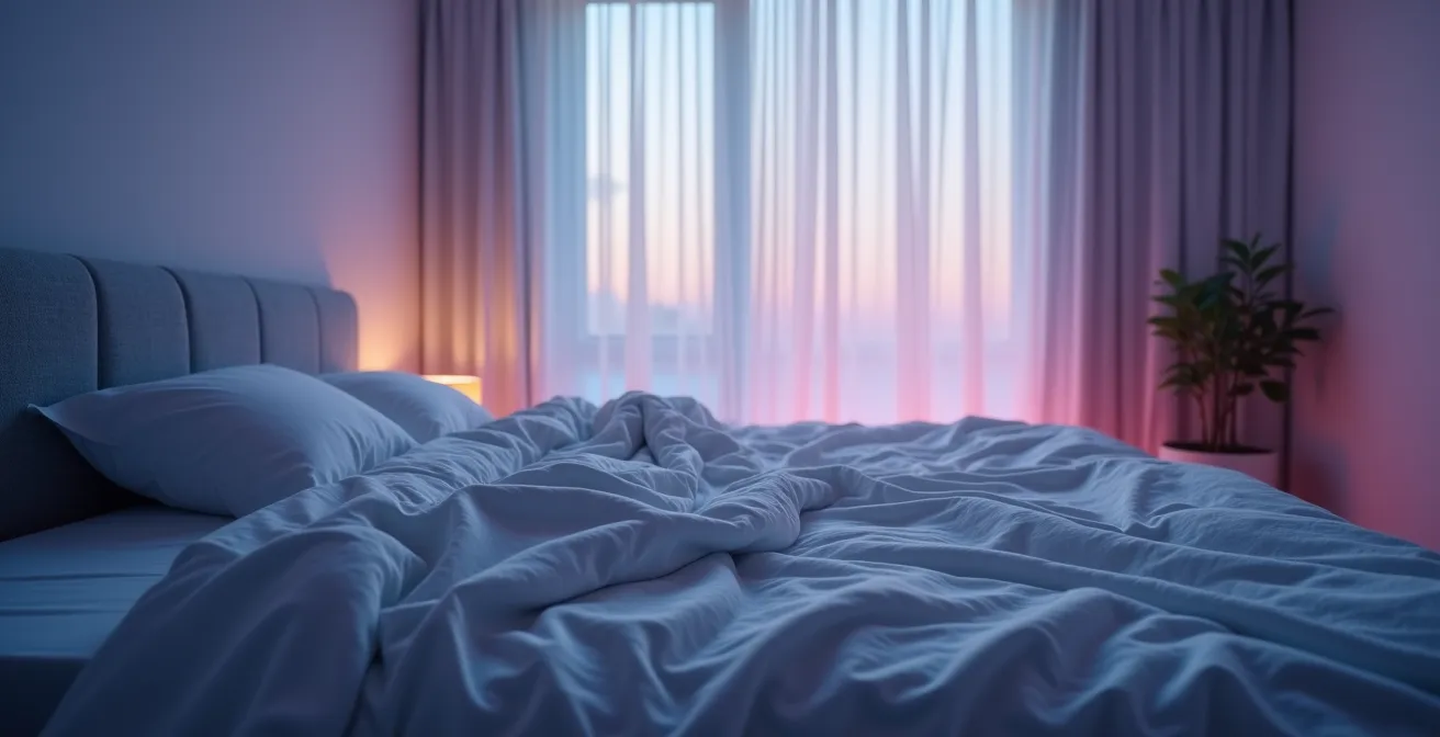 Abstract visualization of sleep cycles showing different brain wave patterns during REM and NREM sleep