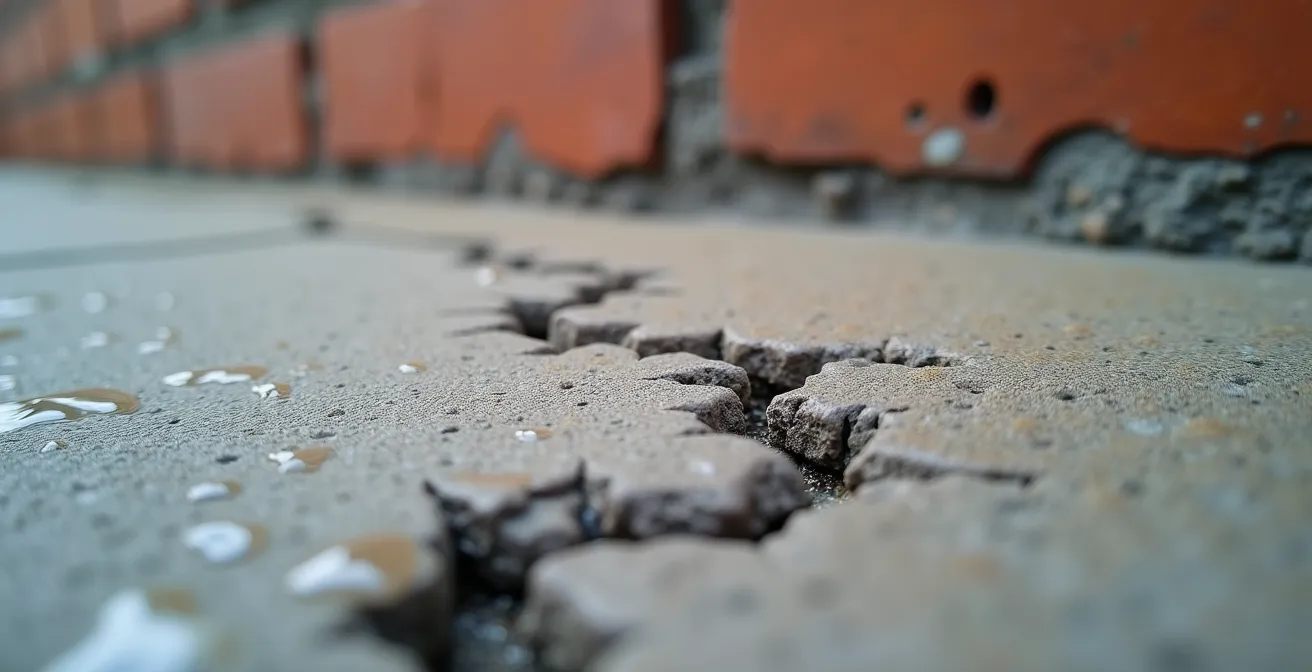 Close-up macro view of foundation crack patterns showing texture and depth